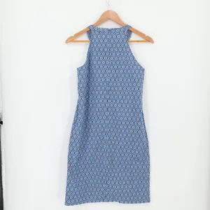 Joe Fresh Geometric Halter Dress Size 2 Pockets Blue Retro Mod Preppy Vacation‎ Summer thumbnail 2