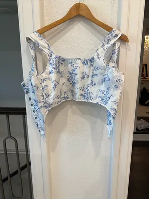 Selkie Blue Floral Corset Crop Top White Blue Size Small thumbnail 5