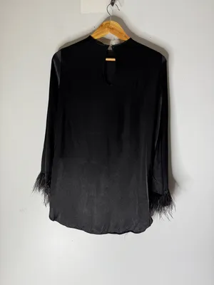 Zara Black Satin Long Sleeve‎ Sleeve Mini Dress Tunic XS thumbnail 2