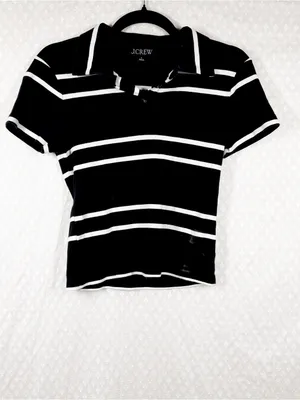 J. Crew Black White Striped Cotton Polo Top thumbnail 2