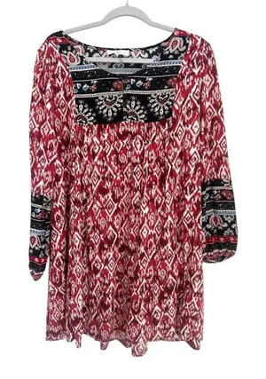 Entro‎ Flowy Shift Mini Dress Size Small Red Geometric Hippie Boho Artsy Retro thumbnail 1