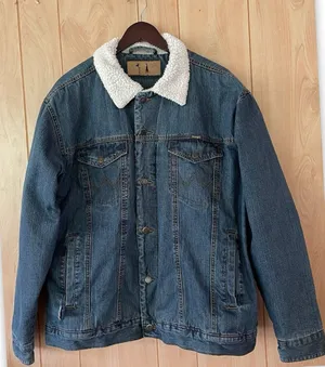 Wrangler Sherpa Lined Denim Trucker Jacket Mens L Blue Cotton - TEAR/READ thumbnail 1