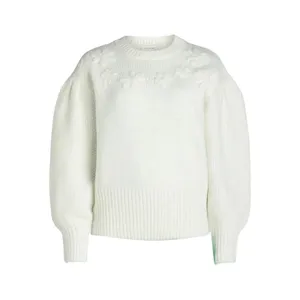 Free Assembly Womens Sweater Size S Cream Floral Embroidered Blouson Sleeve Knit thumbnail 7