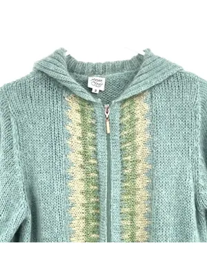 Margaret OLeary Cardigan Sweater Kid Mohair Blend Zip Front Blue Green Size 2 thumbnail 3