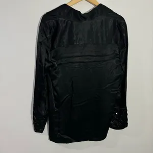 Zara Black Satin Blouse Embellished Jeweled Wide Cuffs Small Elegant Minimalist‎ thumbnail 4