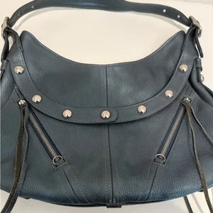 Botkier TRIGGER Mermaid Blue Moto Leather Hobo Shoulder Bag Studded Fringe thumbnail 5