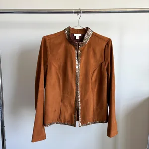 Vintage Charter Club Faux Suede Jacket M Sequin Collar Boho Revival Funky Chic thumbnail 4