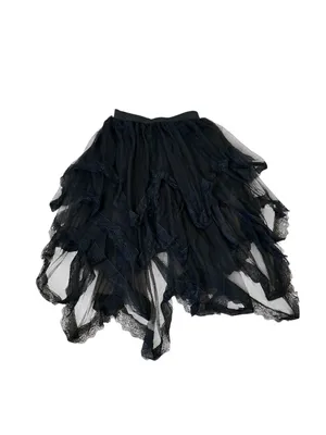 Black Tulle Asymmetrical Midi Skirt Ruffle Lace Trim Dark Romantic Goth Lolita thumbnail 5