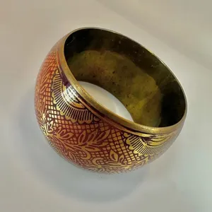 Red and gold tone wide brass bangle bracelet thumbnail 10