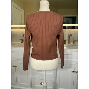 Abercrombie & Fitch Cardigan Womens Medium Brown Ribbed V Neck Button Front Knit thumbnail 4