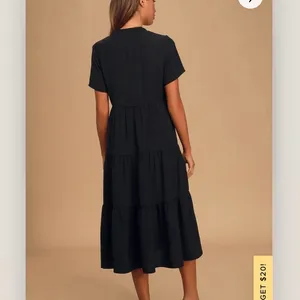 Lulus Lovely to Meet You Black Short Sleeve Tiered Midi Dress‎ SMALL thumbnail 4