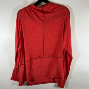 Free People We The Free Red Ribbed Cowl Neck Thermal Top Oversized Med Boho‎ thumbnail 6