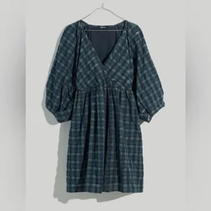 MADEWELL Marianna Puff-Sleeve Mini Dress in Plaid NI640 Size S thumbnail 16