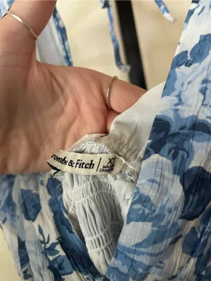 Abercrombie & Fitch Crinkle Shirred Waist Maxi Dress Floral Blue White‎ NEW XS thumbnail 7