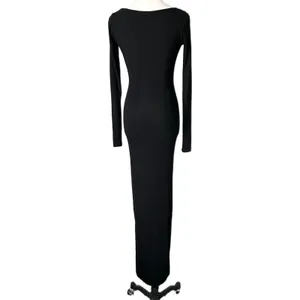 SKIMS Soft Lounge Long Sleeve Dress Modal Spandex Black Square Neck Ribbed Sz XS thumbnail 4