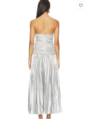 NEW Acler Rockland Midi Dress in Dove Metallic Strapless Metallic Silver Pleated thumbnail 3
