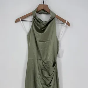 Lovely Noor Cowl Halter Open-Back Satin Maxi Dres‎ In Sage Size XS thumbnail 5