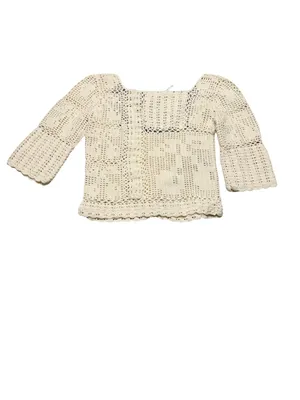 🤍 Free People‎ Bahamas Crochet Top XS Ivory Boho Cropped Knit Blouse 🤍 thumbnail 4