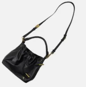 Black Leather Drawstring Crossbody Shoulder Bag Satchel Small Purse thumbnail 8