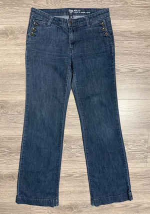 Gap Size 6 28R Women Wide Leg‎ Sailor Jeans Dark Wash Blue Denim Button Detail thumbnail 1