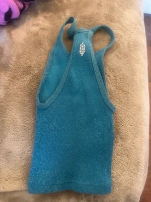 Free People movement blue ribbed shimmery crop athleisure top thumbnail 4