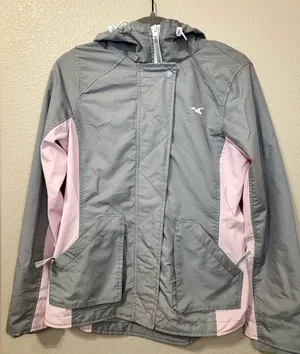 Hollister All Weather Hooded Windbreaker Jacket Size M Gray Pink thumbnail 1