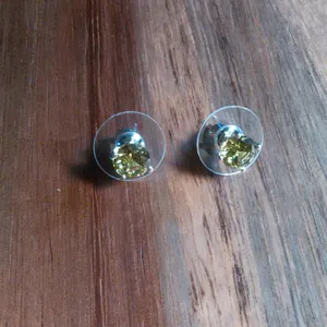Peridot Color Simulated Diamond Sterling Silver Stud Earrings thumbnail 9
