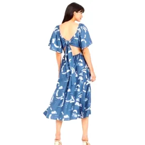 A new day dress woman’s Blue White abstract Back out Tie maxi Dress Size XL thumbnail 9