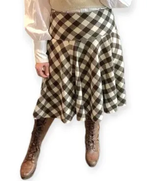 Lauren Ralph Lauren | NWT Sz 8 Brown Cream Plaid Wool A-Line Flared Skater Skirt thumbnail 1