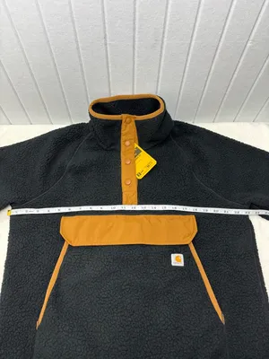 Carhartt Quarter Snap Fleece Pullover Black Tan Relaxed Fit Teddy Jacket‎ size L thumbnail 7