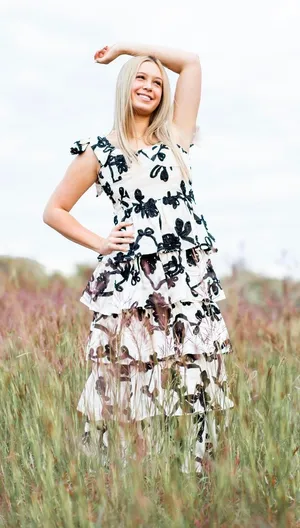 Sage The Label Black and white floral maxi dress with ruffles #floral #maxidress #feminine thumbnail 1