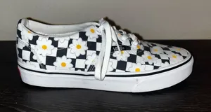 Vans Checkerboard Daisy Canvas Sneakers - Black, White & Yellow thumbnail 1
