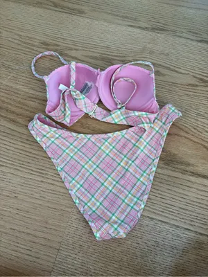 Pink Plaid Two-Piece Swim Set thumbnail 3