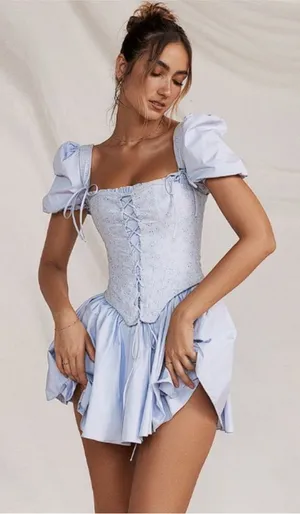 House of CB 'Maribel' Soft Blue‎ Broderie Mini Dress NWOT thumbnail 1