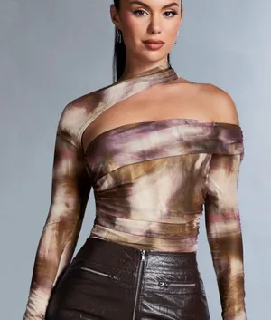 Asymmetrical Tie-Dye Women's Bodysuit thumbnail 1