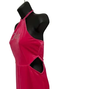 Juicy Couture Pucker Up Velvet Halter Cut‎ Out Mini Dress Women’s S Hot Pink NEW thumbnail 3