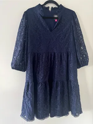 Vince Camuto Navy Blue Lace Tiered Mini Dress 12 Romantic Wedding Office Work thumbnail 1