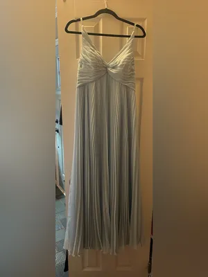 Azazie Sea Glass Raychelle Pleated V-Neck Chiffon Maxi Dress | Size 6 thumbnail 5