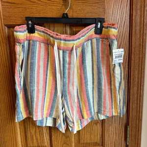 Caslon Nordstrom Rack Linen Shorts Size L Rainbow Stripe New NWT Drawstring thumbnail 1