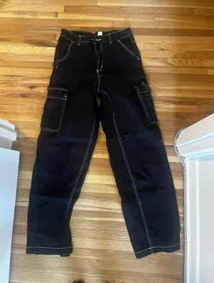 H&M Black Contrast Stitch Cargo Pants thumbnail 1