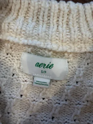 aerie Cream Textured Knit Crewneck Sweater Size Small - C1-347 thumbnail 7