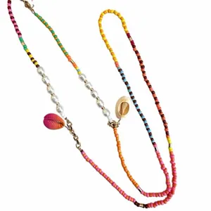 Colorful Beaded Eyeglass Holder Necklace with Cowrie Shells & Faux Pearls thumbnail 3