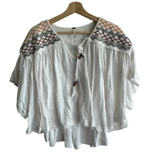 Free People Market Tee M Dolman Embroidered V-Neck Boho Cotton *NWOT* thumbnail 7