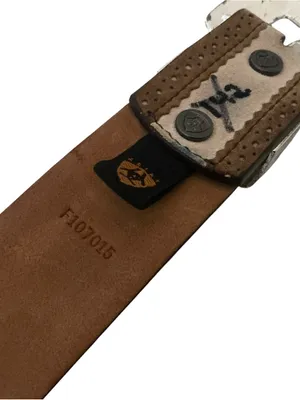 90s Vtg ARIAT belt brown embroidered leather silver floral buckle & rhinestones thumbnail 7