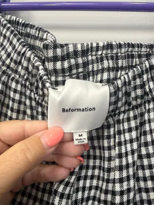 Reformation Gingham Wide Leg Pants Black White Size Medium Made in USA thumbnail 3