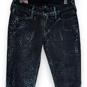True Religion Casey Jeans Sz 25 Black & Blue Snakeskin Skinny‎ Stretch thumbnail 5