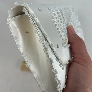 Vintage‎ Beaded Handmade Clutch Evening Handbag Ivory Satin Formal Party Bag thumbnail 10