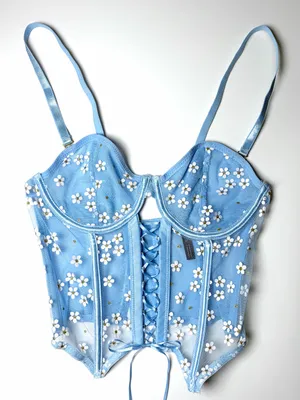 Lace Fairycore Romantic Corset Bustier Cami Top Size Small Blue Daisy Floral thumbnail 3