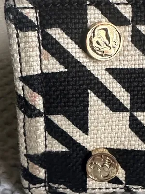 Spartina 449 Black and Cream Houndstooth Tote with Tan Handles thumbnail 6