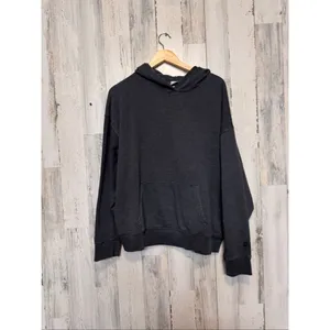PINK Victoria's Secret Hoodie Womens Large Dark Grey Solid Pullover Sweatshirt thumbnail 6